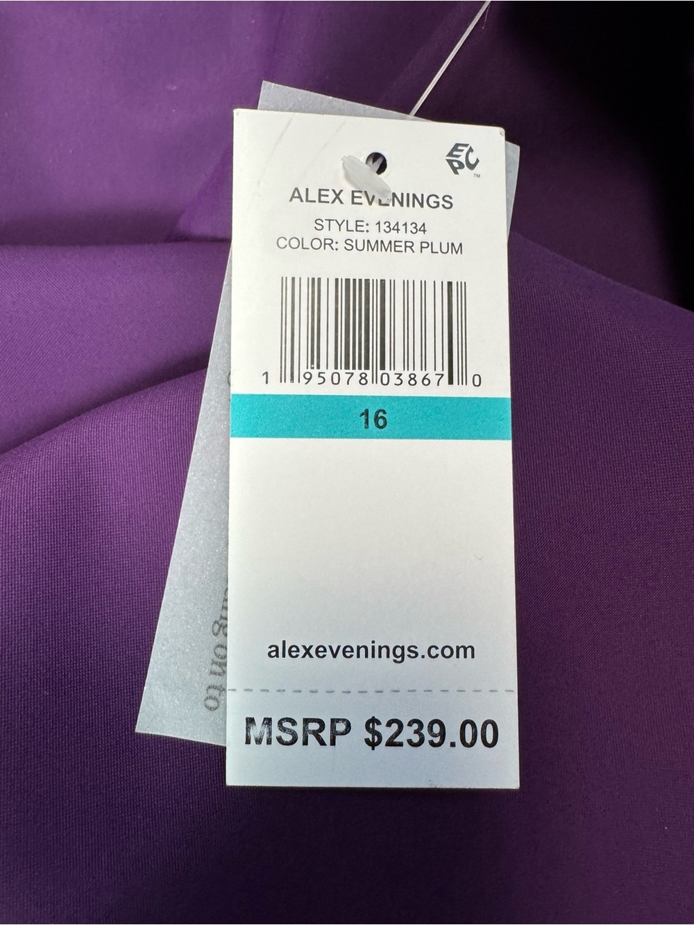 NWT $239 Alex Evenings Diana Cascade Ruffle Sheath Contour Plum Dress Size 16 - Picture 8 of 8